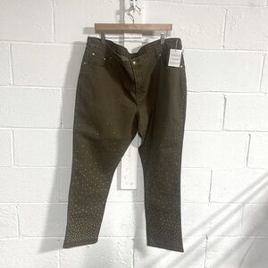NWT DG2 By Diane Gilman Straight Leg Brown Stretch Gold Studded Sz 22W